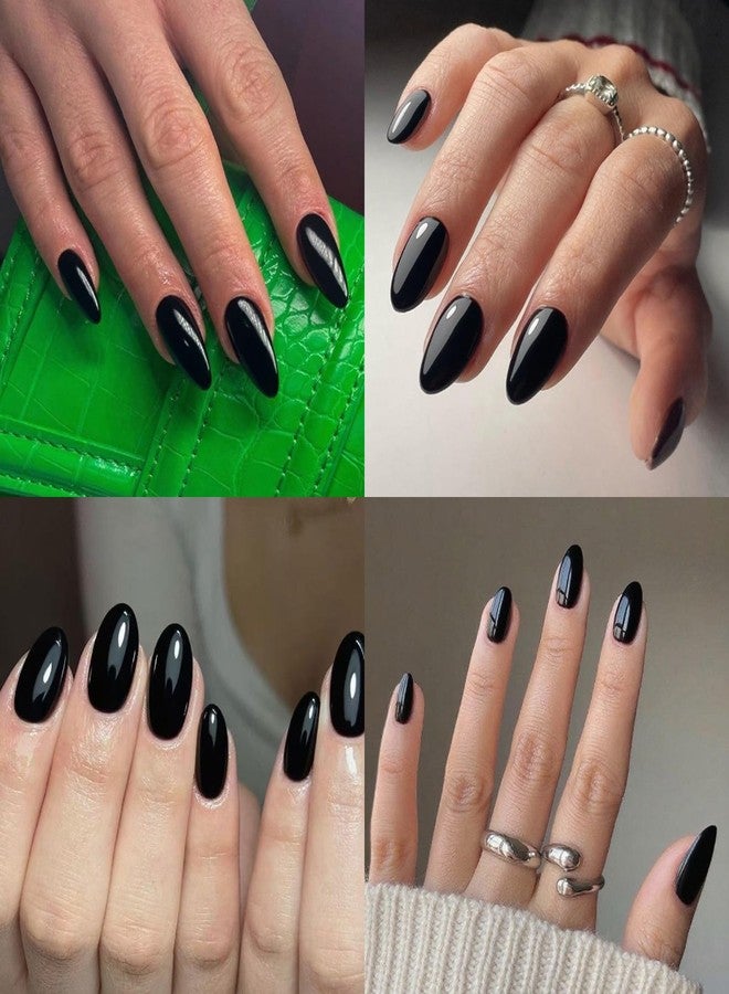 Lifextol 120pc Black Almond Press on Nails Short Fake Nails Press ons for Women Acrylic Nails Press on Nails&Glue Tabs, Short Black Press on Nails Almond False Nail Tip Stick on Artificial Fingernail - Image 2